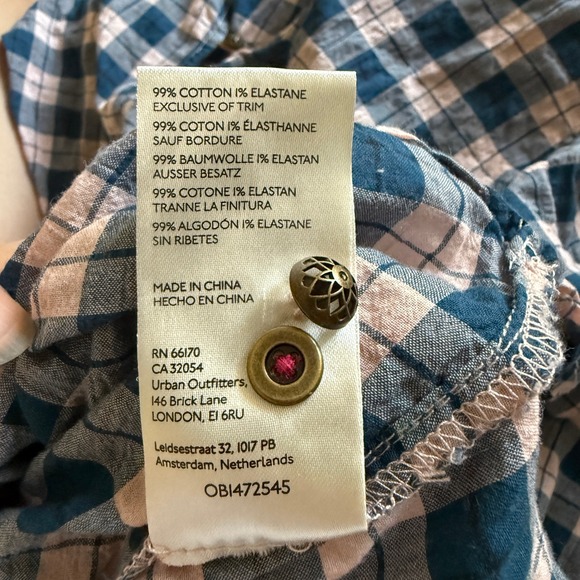 Pilcro Anthropologie Tavi Plaid Button Down Navy Pink Ruffle Collar Shirt Top XS - Picture 8 of 9